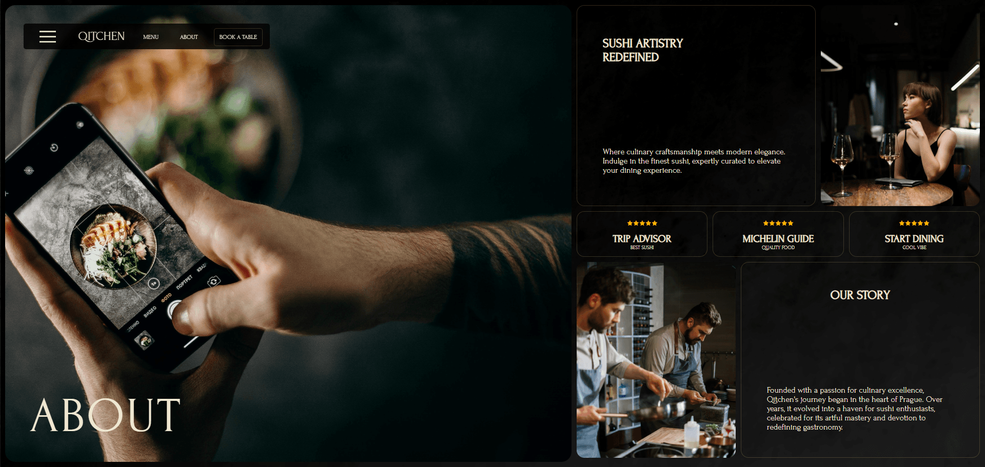 Section “About” – présentation du concept et identité visuelle du restaurant