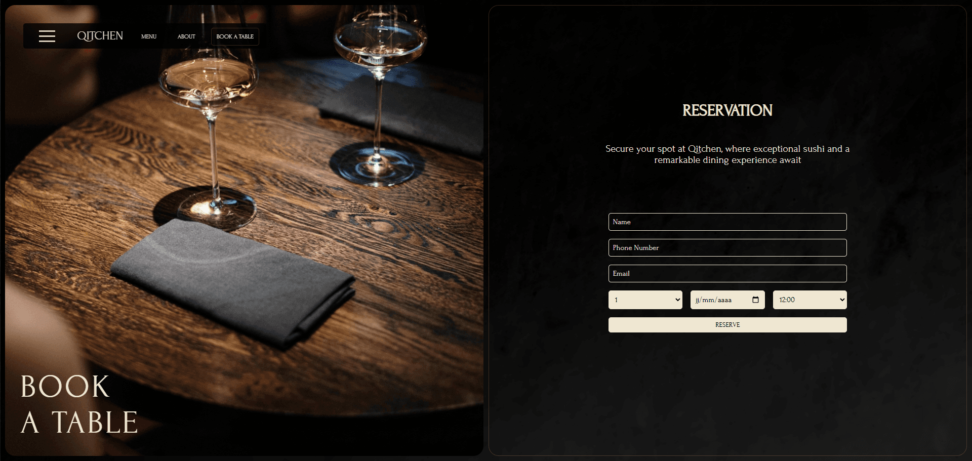 Section “Reservation” – formulaire de réservation du restaurant